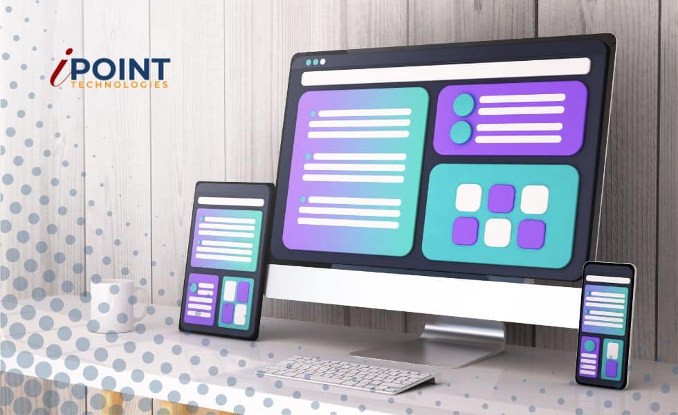 An image of a web design shown in different size devices.